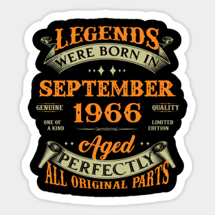 57th Birthday Gift Legends Born In September 1966 57 Years Old Sticker